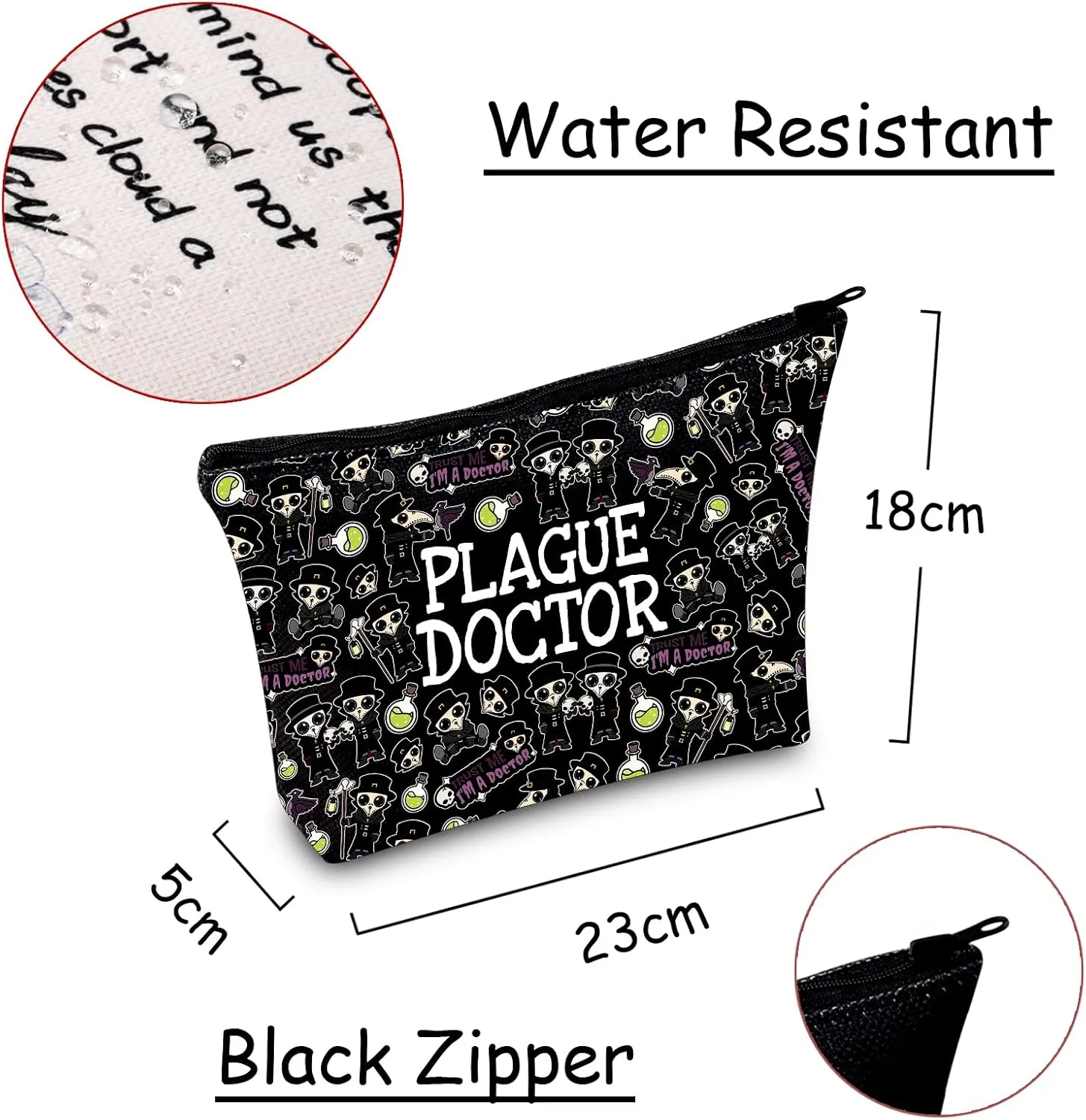 JXGZSO Plague Doctor Cosmetic Bag - Cryptozoology Gift - Mythical Creature Makeup Bag (Black)