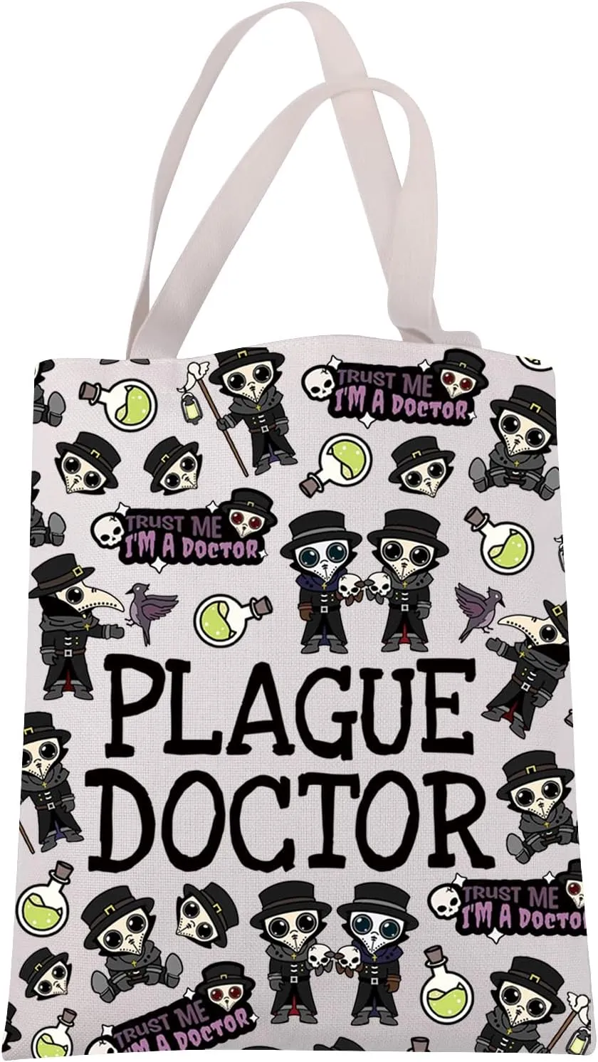 JXGZSO Plague Doctor Cryptid Tote Canvas Bag Cryptozoology Gift Cryptid Creature Gift Mythical Plague Doctor Handbag