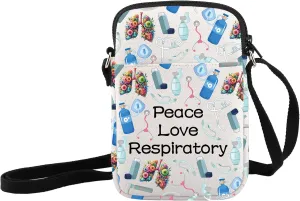 JXGZSO Respiratory Therapist Gift Bag Peace Love Respiratory Makeup Zipper Bag Colorful Lungs Pouch (Peace Love Respiratory Crossbody, 9.1 x 1.97 x 6.7 inches)