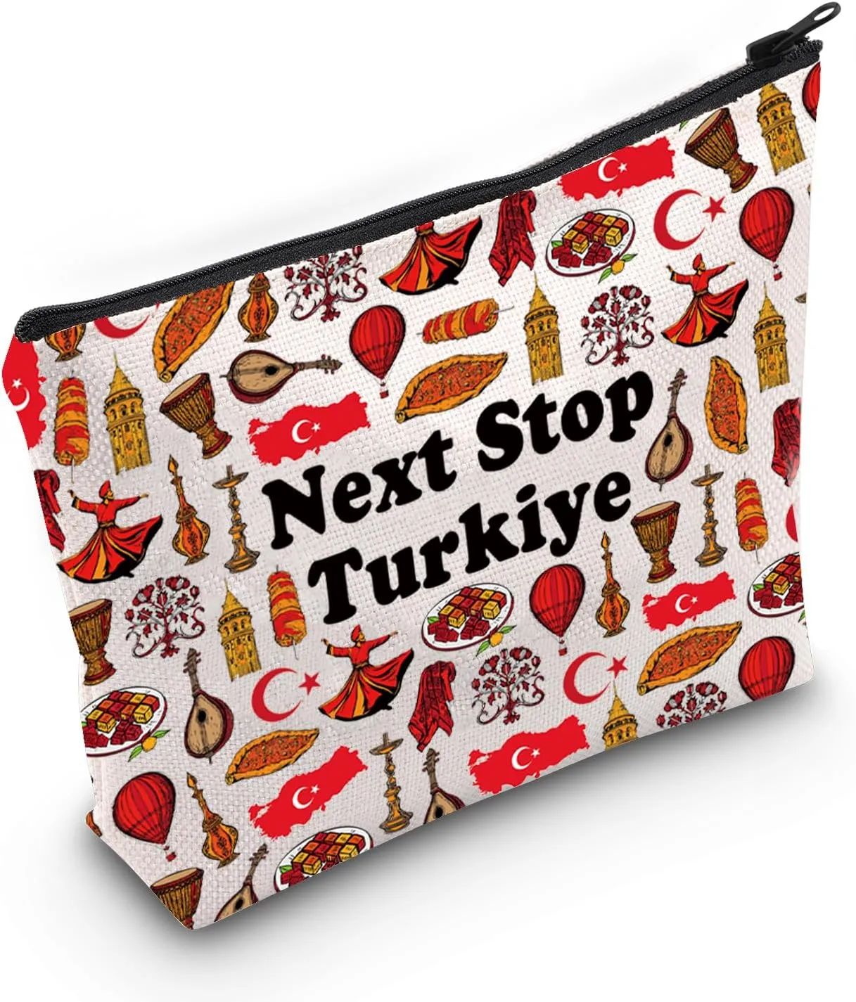 JXGZSO Turkiye Symbols Souvenir Bag Traveler Gift Next Stop Turkiye Makeup Bag Turkiye Lover Gift Turkiye landmark Gift