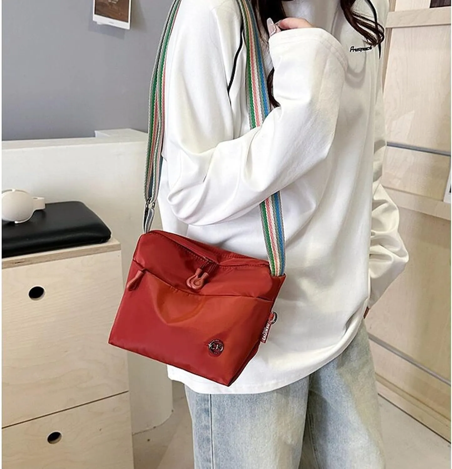 KARRESLY Nylon Crossbody Shoulder Bag Compact Casual Waterproof Sling Purse Crescent Bag with Adjustable Strap