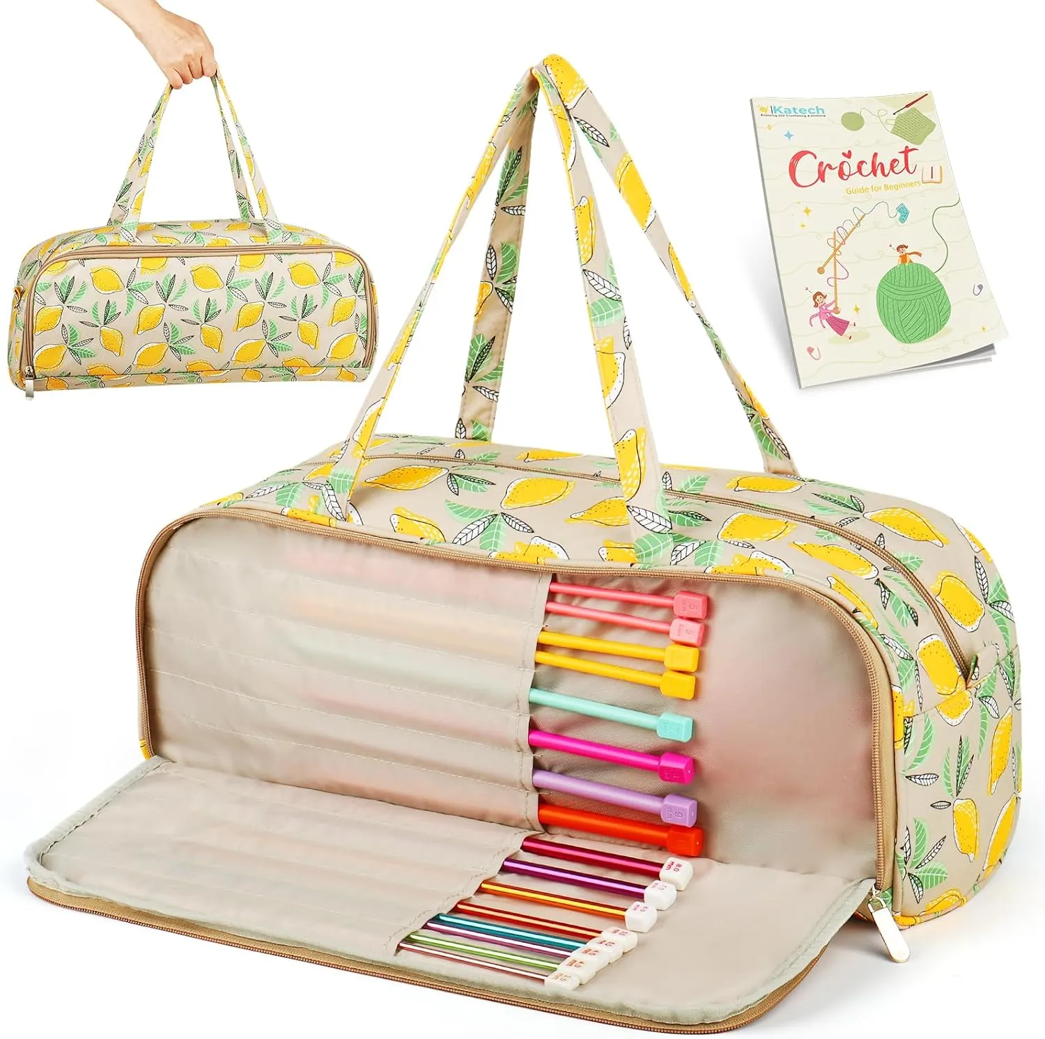 Katech Yarn Storage Organizer, Travel Knitting Yarn Bag for Knit Lover, Crochet Tote Bag Special for Knitting Needles Knitting Accessories Unfinished Knitting Project