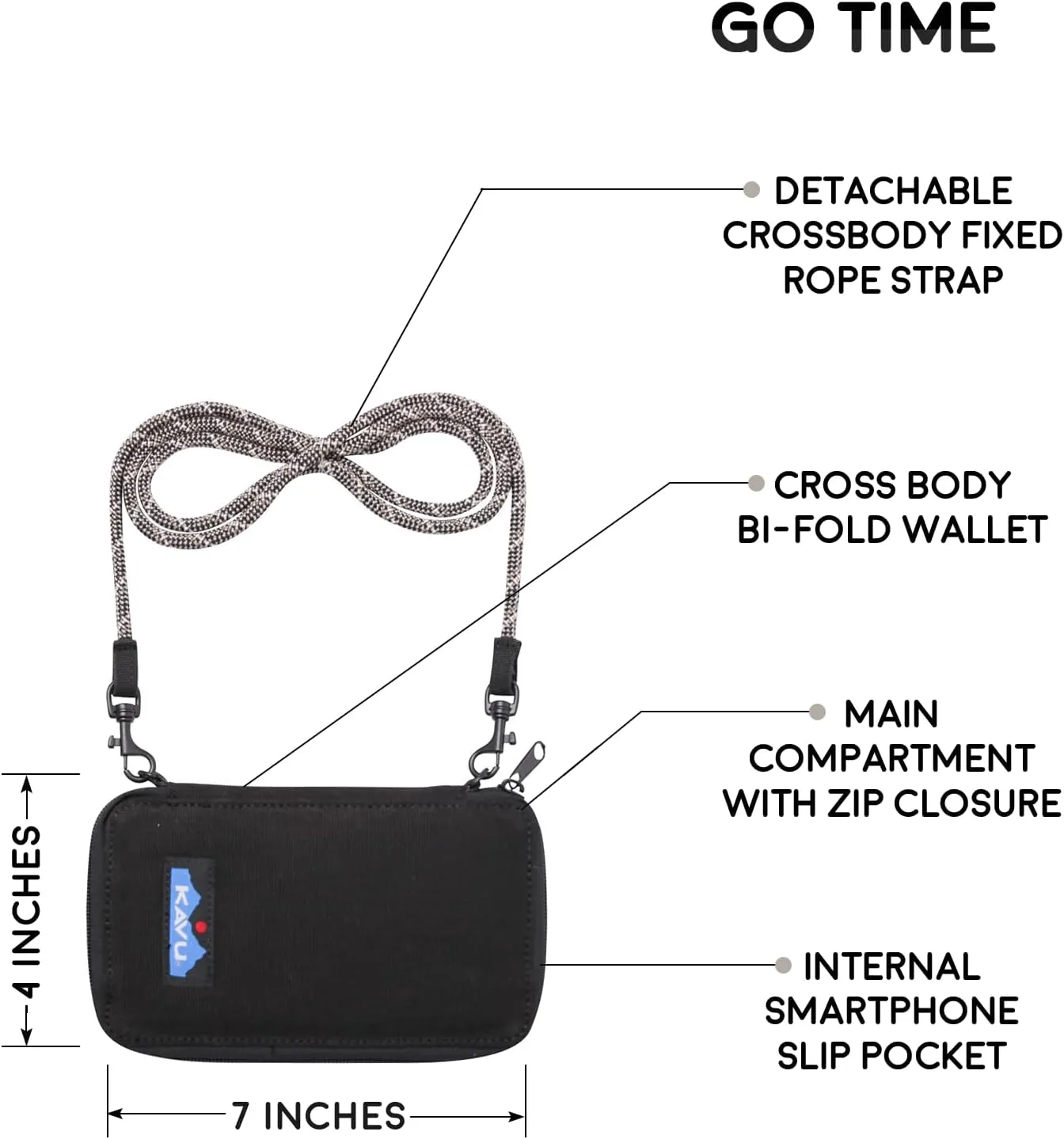 KAVU Go Time Bi-Fold Crossbody Wallet with Rope Strap