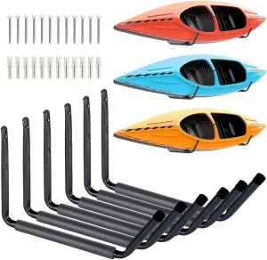 Kayak Storage Rack Wall Mount (15"), Kayak Hooks, Heavy Duty Garage Storage Hooks (6packs) for 3 Kayaks Suitable for Hanging Ladders, Bikes, Kayak Storage Racks