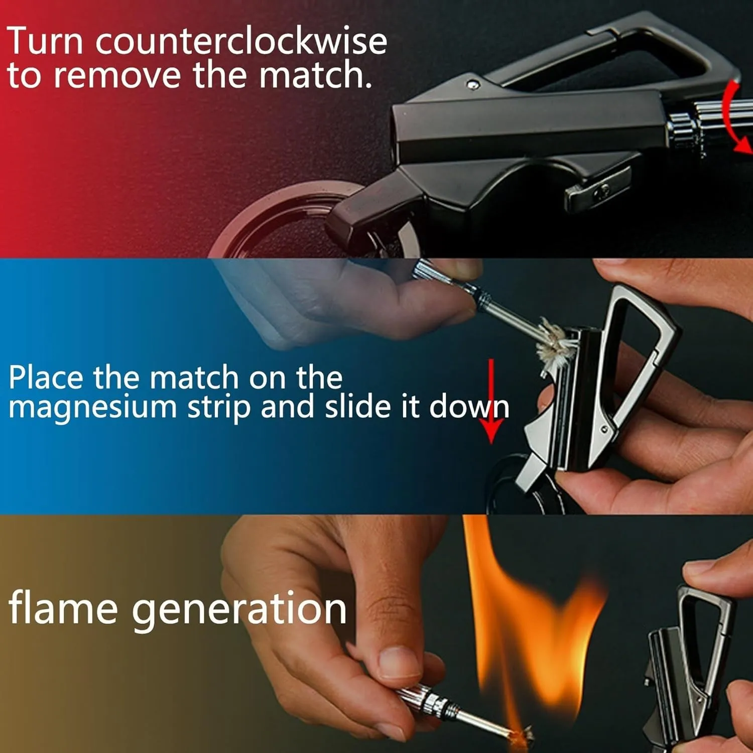 Keychain Lighter Waterproof Match Outdoor Camping Permanent Lighter Matchstick with Keychain and Bottle Opener(1pack-Silver)