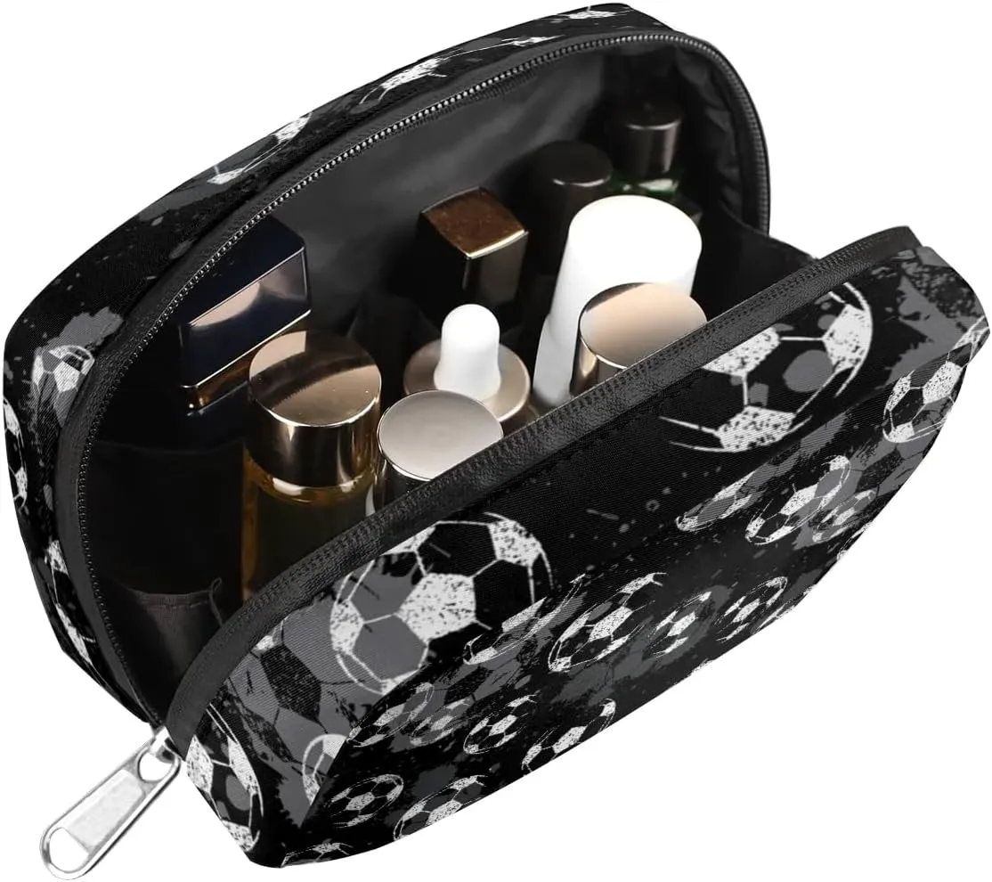 Kids Toiletry Bag for Boys, Cute Small Black and White Soccer Wash Bag for Little Young Boys Waterproof Cosmetic Weekender Bag Toddler Traveling Toiletries