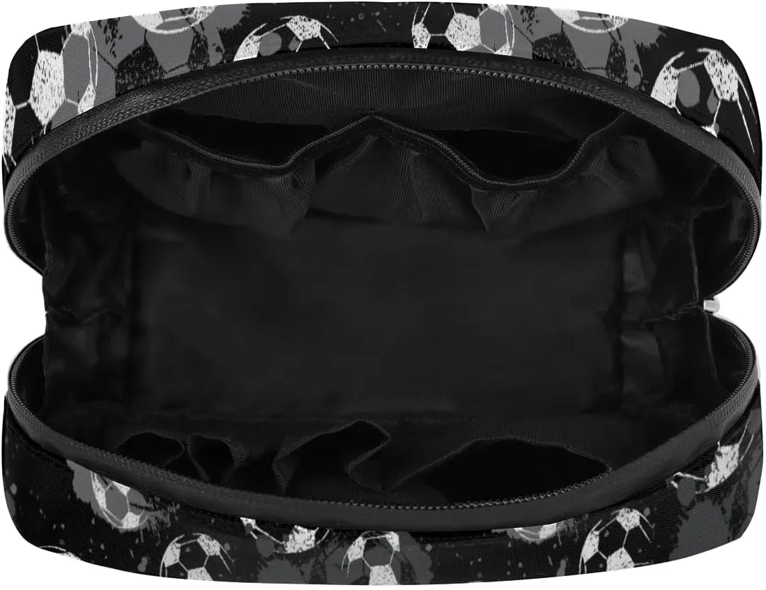 Kids Toiletry Bag for Boys, Cute Small Black and White Soccer Wash Bag for Little Young Boys Waterproof Cosmetic Weekender Bag Toddler Traveling Toiletries