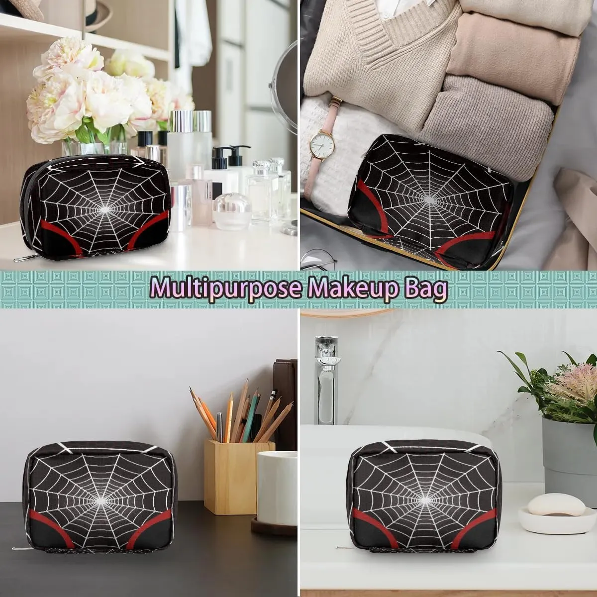 Kids Toiletry Bag for Boys, Cute Small Black Spider Web Wash Bag for Little Young Boys Waterproof Cosmetic Weekender Bag Toddler Traveling Toiletries