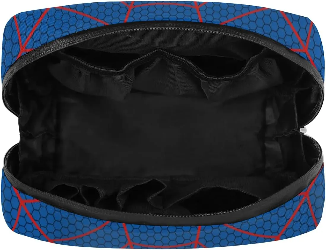 Kids Toiletry Bag for Boys, Cute Small Blue Spider Web Wash Bag for Little Young Boys Waterproof Cosmetic Weekender Bag Toddler Traveling Toiletries