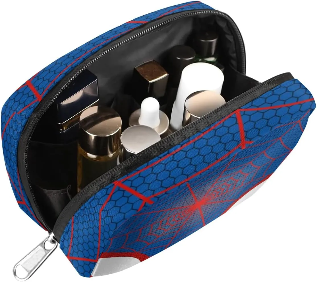 Kids Toiletry Bag for Boys, Cute Small Blue Spider Web Wash Bag for Little Young Boys Waterproof Cosmetic Weekender Bag Toddler Traveling Toiletries