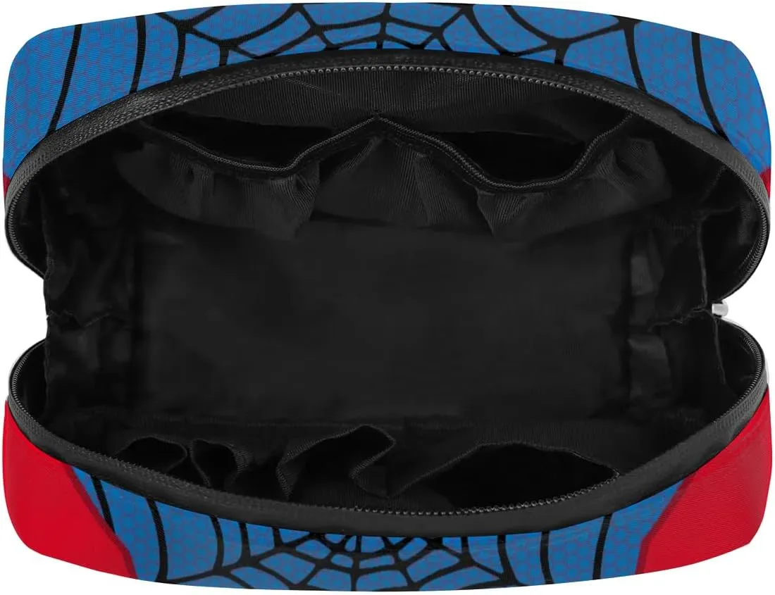 Kids Toiletry Bag for Boys, Cute Small Blue Spider Web Wash Bag for Teens Boys Waterproof Cosmetic Weekender Bag Toddler Traveling Toiletries