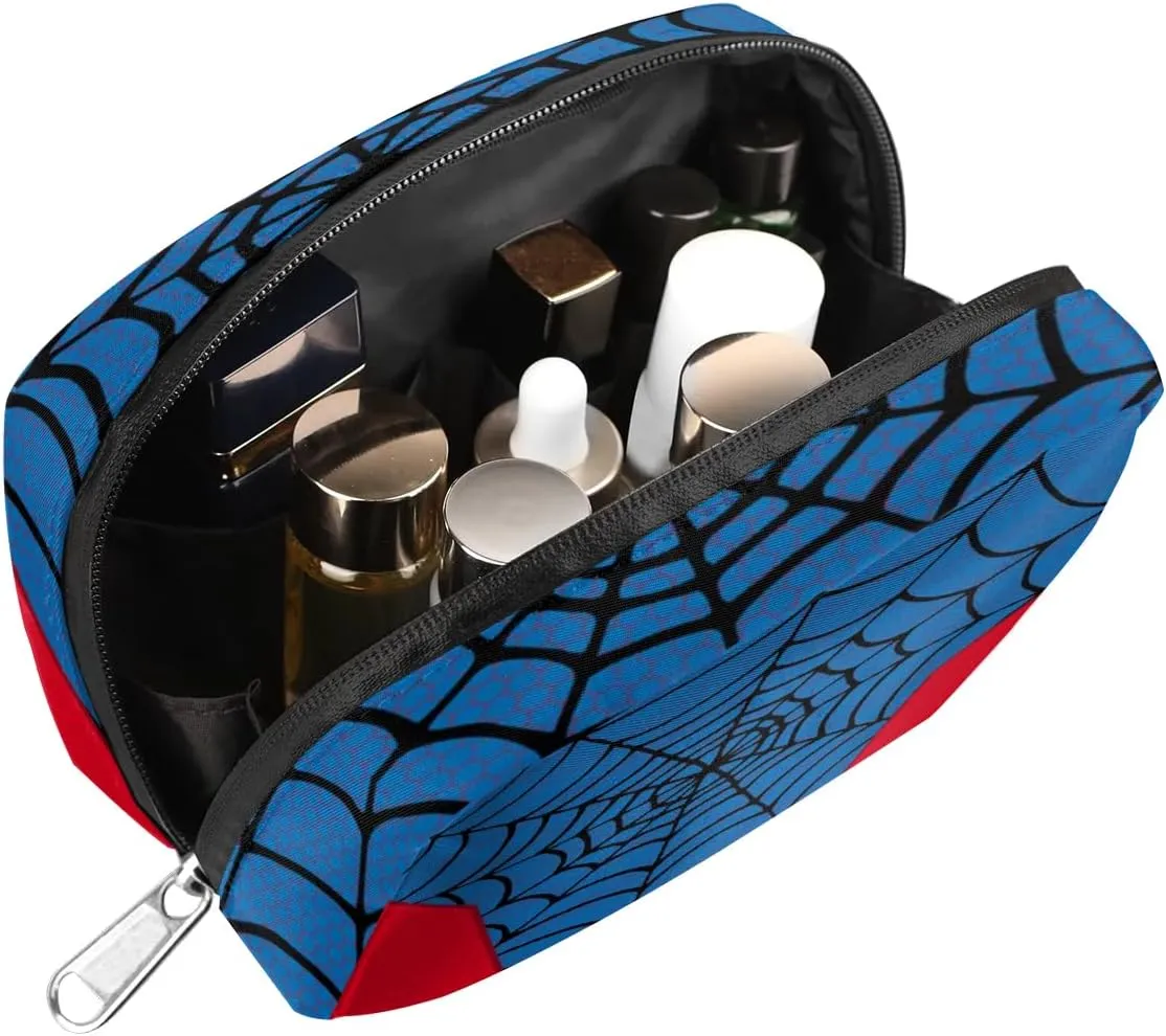 Kids Toiletry Bag for Boys, Cute Small Blue Spider Web Wash Bag for Teens Boys Waterproof Cosmetic Weekender Bag Toddler Traveling Toiletries