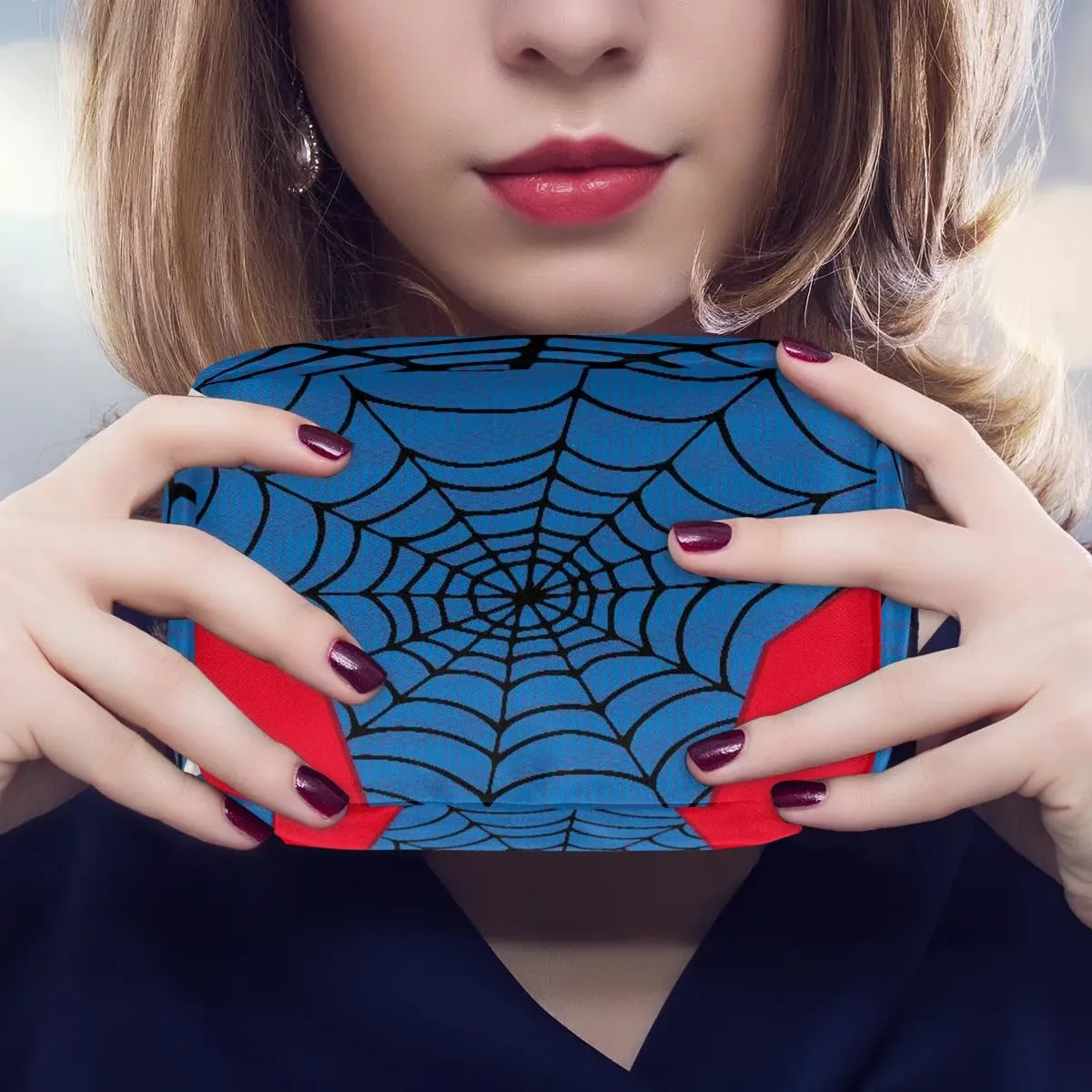 Kids Toiletry Bag for Boys, Cute Small Blue Spider Web Wash Bag for Teens Boys Waterproof Cosmetic Weekender Bag Toddler Traveling Toiletries