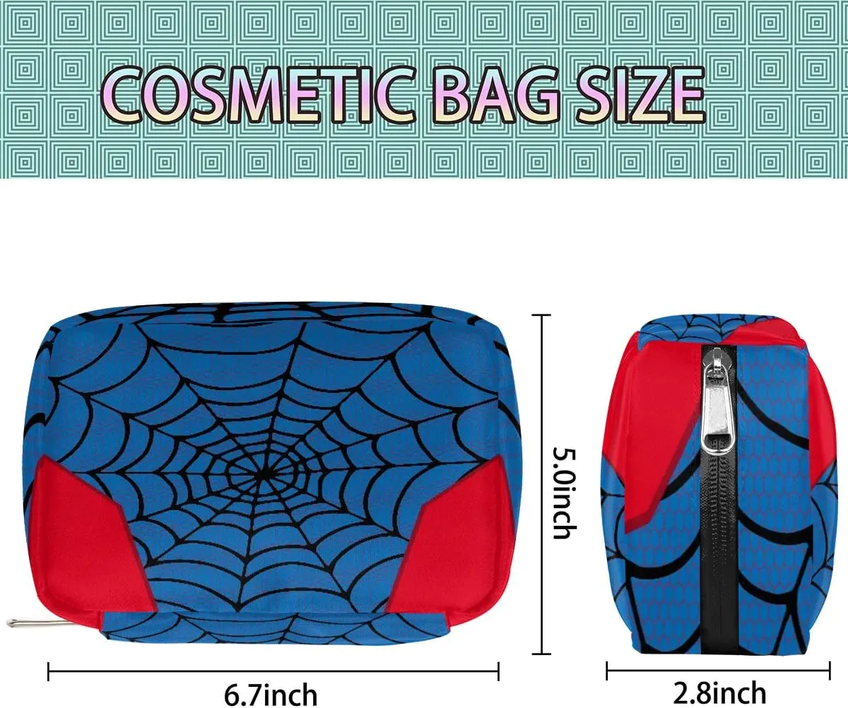 Kids Toiletry Bag for Boys, Cute Small Blue Spider Web Wash Bag for Teens Boys Waterproof Cosmetic Weekender Bag Toddler Traveling Toiletries
