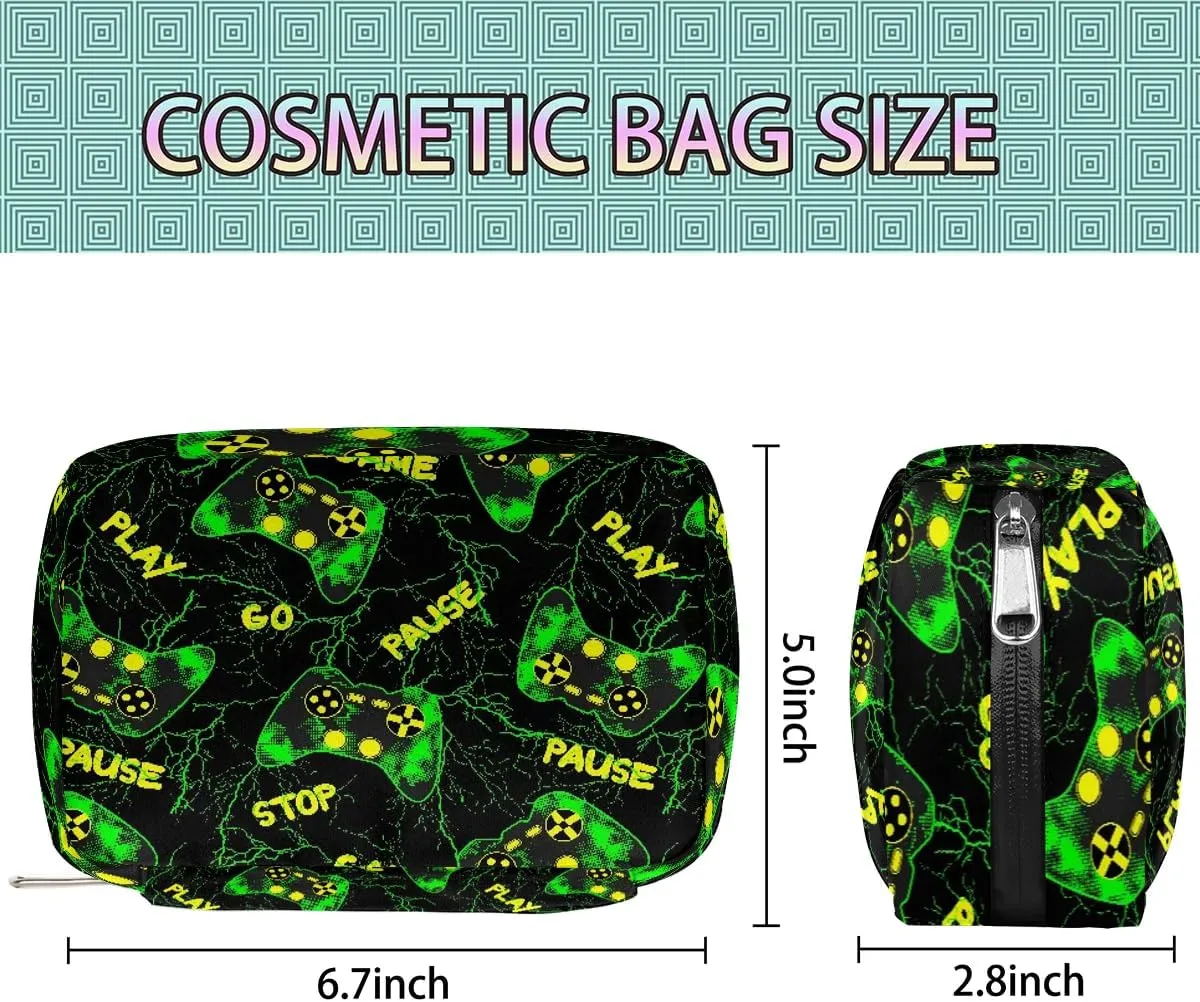 Kids Toiletry Bag for Boys, Cute Small Green Game Controller Wash Bag for Little Young Boys Waterproof Cosmetic Weekender Bag Toddler Traveling Toiletries