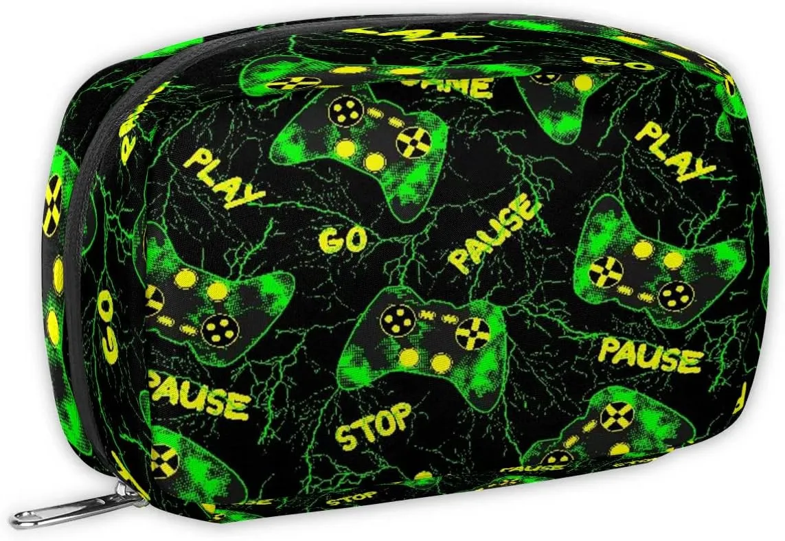 Kids Toiletry Bag for Boys, Cute Small Green Game Controller Wash Bag for Little Young Boys Waterproof Cosmetic Weekender Bag Toddler Traveling Toiletries