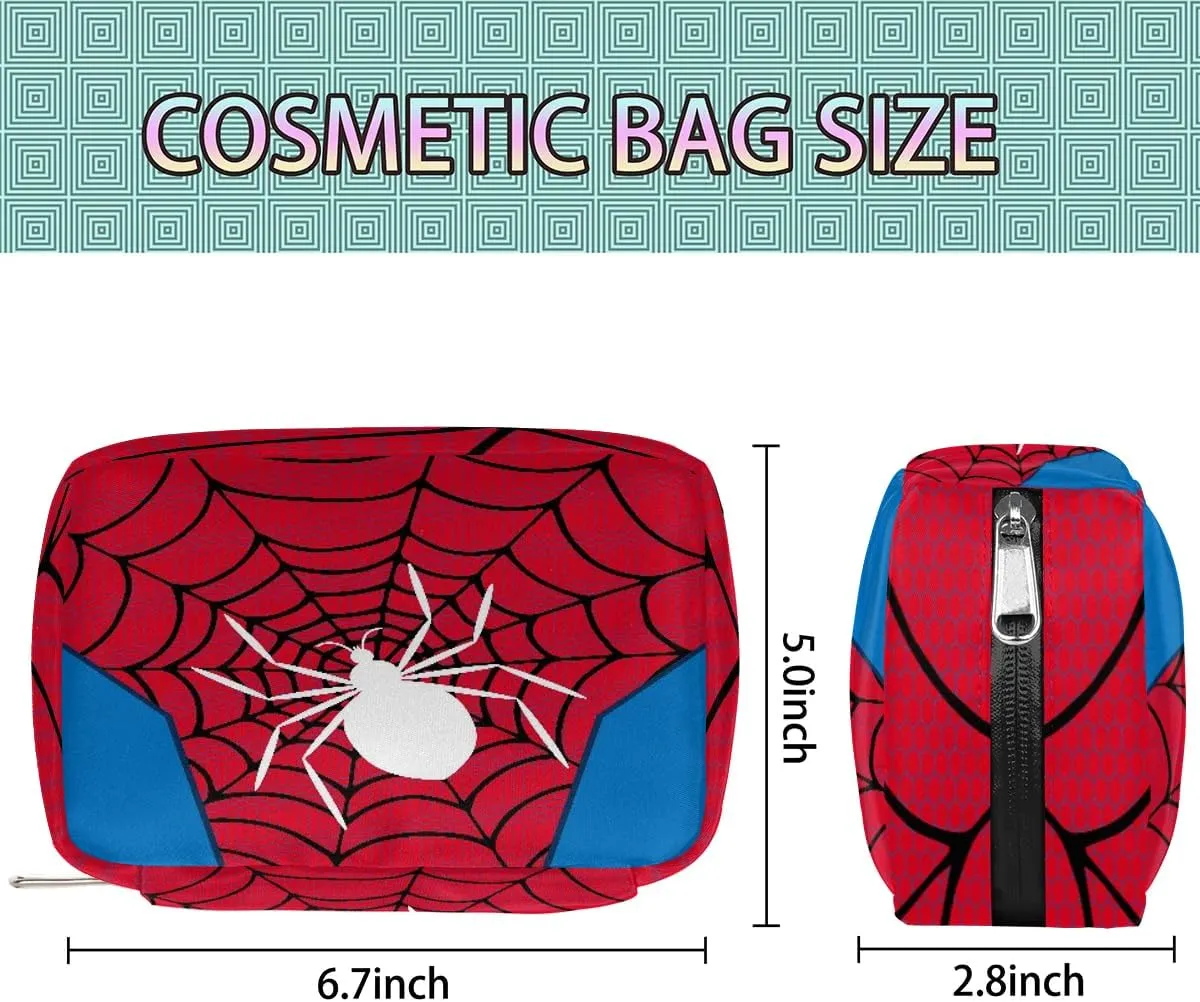 Kids Toiletry Bag for Boys, Cute Small Wash Bag for Little Young Boys Waterproof Cosmetic Weekender Bag Toddler Traveling Toiletries, Red Spider Web