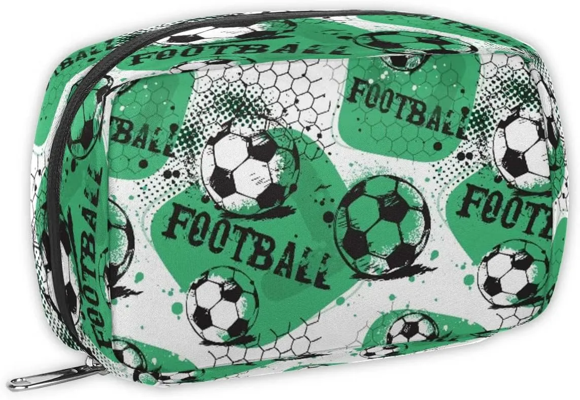 Kids Toiletry Bag for Boys, Small Cute Green Soccer Wash Bag for Little Young Boys Waterproof Cosmetic Weekender Bag Toddler Traveling Toiletries