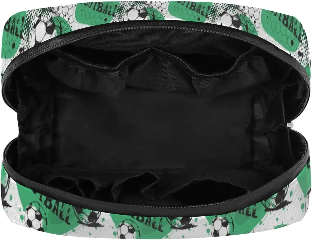 Kids Toiletry Bag for Boys, Small Cute Green Soccer Wash Bag for Little Young Boys Waterproof Cosmetic Weekender Bag Toddler Traveling Toiletries