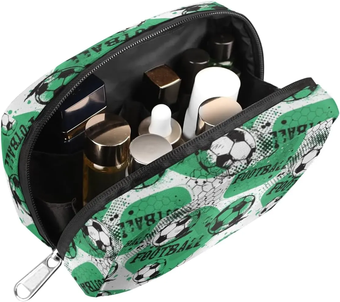 Kids Toiletry Bag for Boys, Small Cute Green Soccer Wash Bag for Little Young Boys Waterproof Cosmetic Weekender Bag Toddler Traveling Toiletries