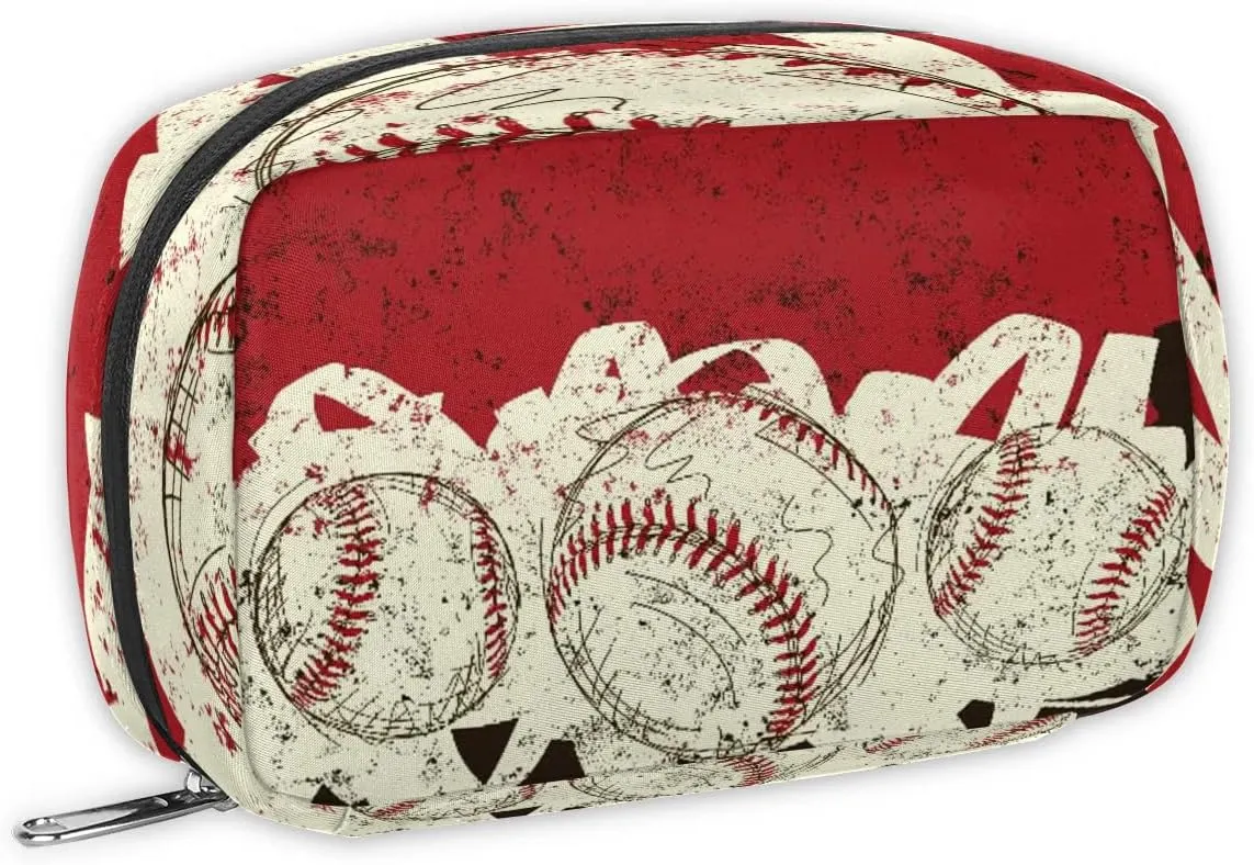 Kids Toiletry Bag for Boys, Small Cute Red Retro Baseball Wash Bag for Little Young Boys Waterproof Cosmetic Weekender Bag Toddler Traveling Toiletries
