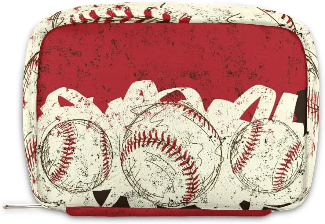 Kids Toiletry Bag for Boys, Small Cute Red Retro Baseball Wash Bag for Little Young Boys Waterproof Cosmetic Weekender Bag Toddler Traveling Toiletries