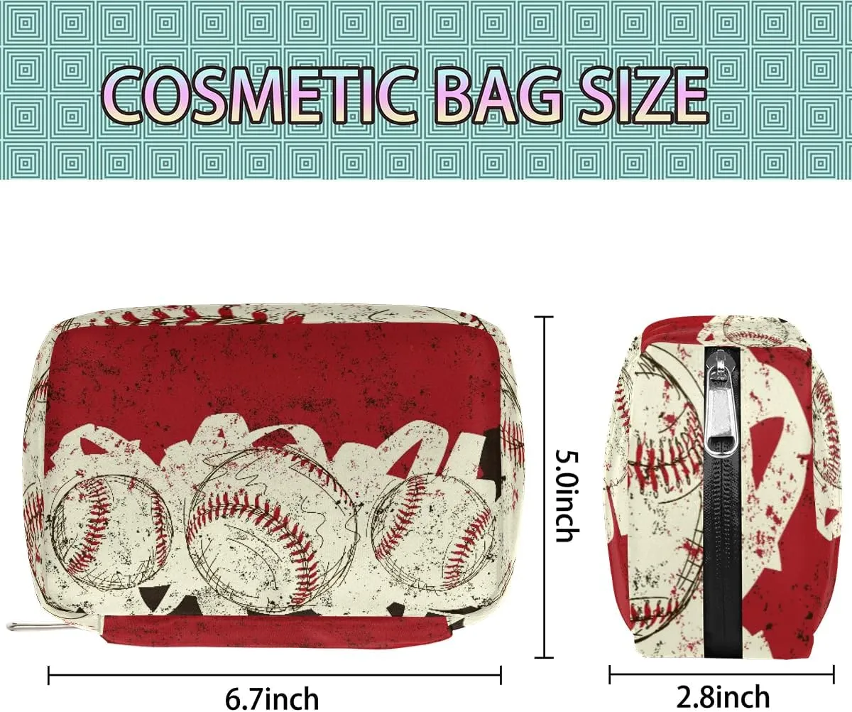 Kids Toiletry Bag for Boys, Small Cute Red Retro Baseball Wash Bag for Little Young Boys Waterproof Cosmetic Weekender Bag Toddler Traveling Toiletries