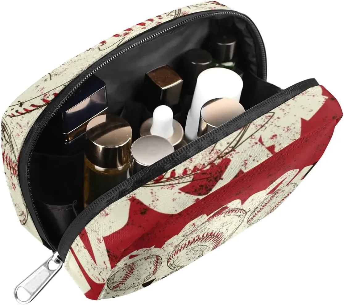 Kids Toiletry Bag for Boys, Small Cute Red Retro Baseball Wash Bag for Little Young Boys Waterproof Cosmetic Weekender Bag Toddler Traveling Toiletries