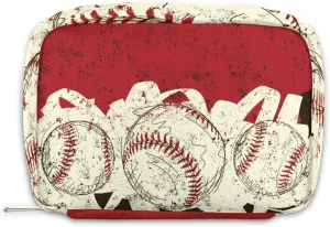 Kids Toiletry Bag for Boys, Small Cute Red Retro Baseball Wash Bag for Little Young Boys Waterproof Cosmetic Weekender Bag Toddler Traveling Toiletries