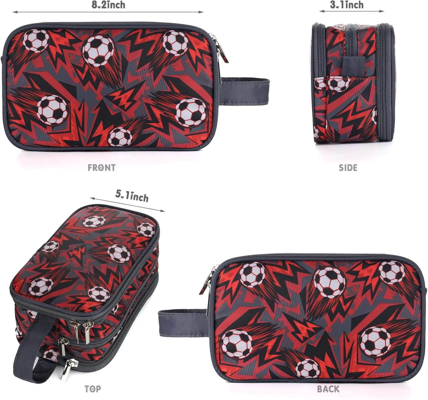 Kids Toiletry Bag for Boys, Travel Toiletry Bag for Little Young Boys Waterproof Hanging Wash Bag Toddler Traveling Toiletries, Red Soccer Balls