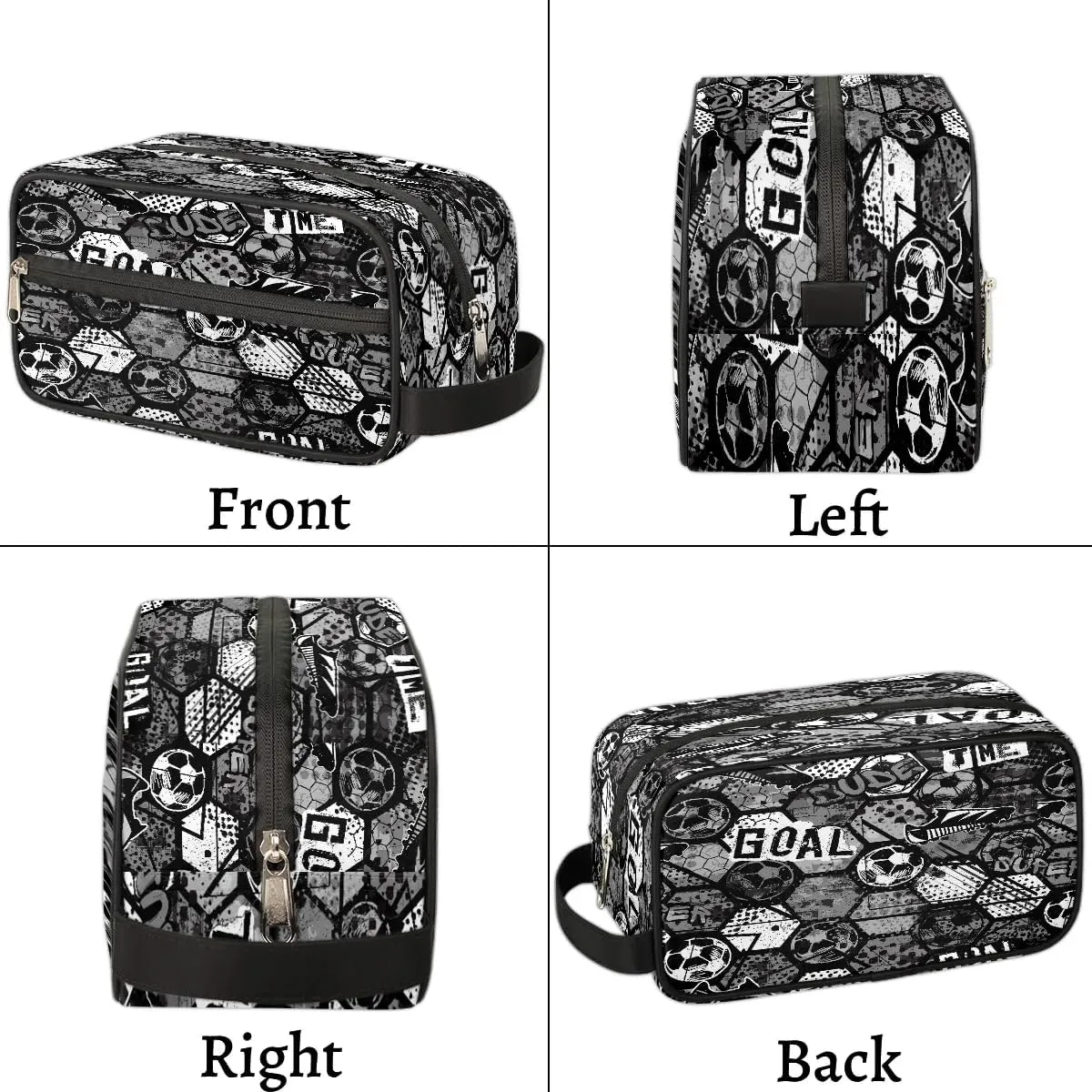 Kids Travel Toiletry Bag, Waterproof Hanging Dopp Kit for Teens Boys, Cool Black and White Soccer Switch Carrying Case Compatible with Nintendo Switch and New Switch OLED Console
