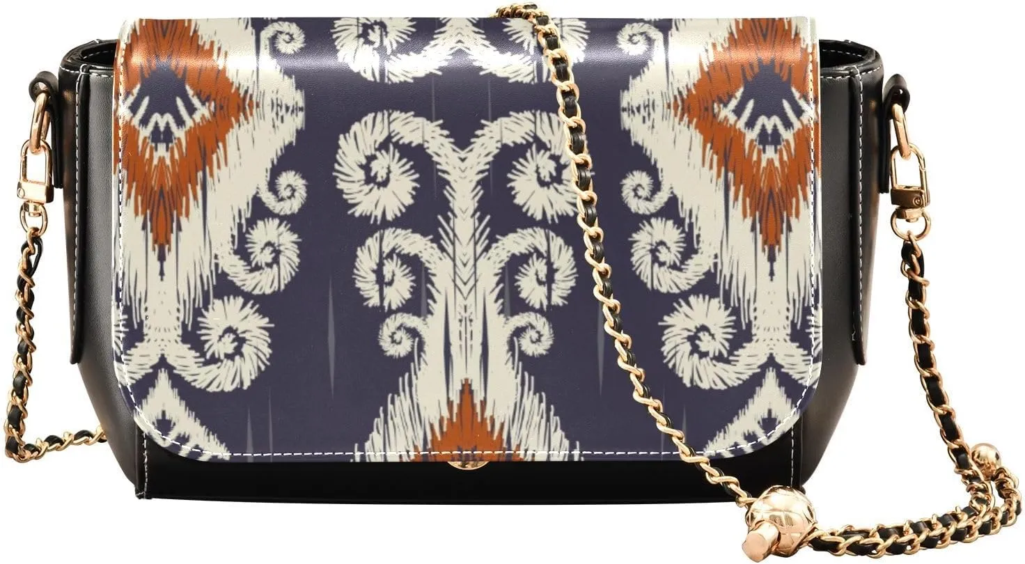 Kigai Ethic Ikat Bohemian Crossbody Bags for Women Retro Cross Body Purse Small PU Leather Shoulder Handbags with Chain Strap