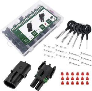Kikerike 286Pcs 25 Kits Waterproof Automotive Electrical Connectors 2 Male&Female Pin 22-14AWG Wire Harness Spark Plug Connector Terminals Plug Kit Car
