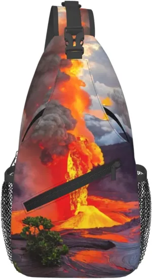 Kilauea Volcanos Print Diagonally Sling Bag Cross Bag Adjustable Strap Compact Crossbody Bag Travel Bag