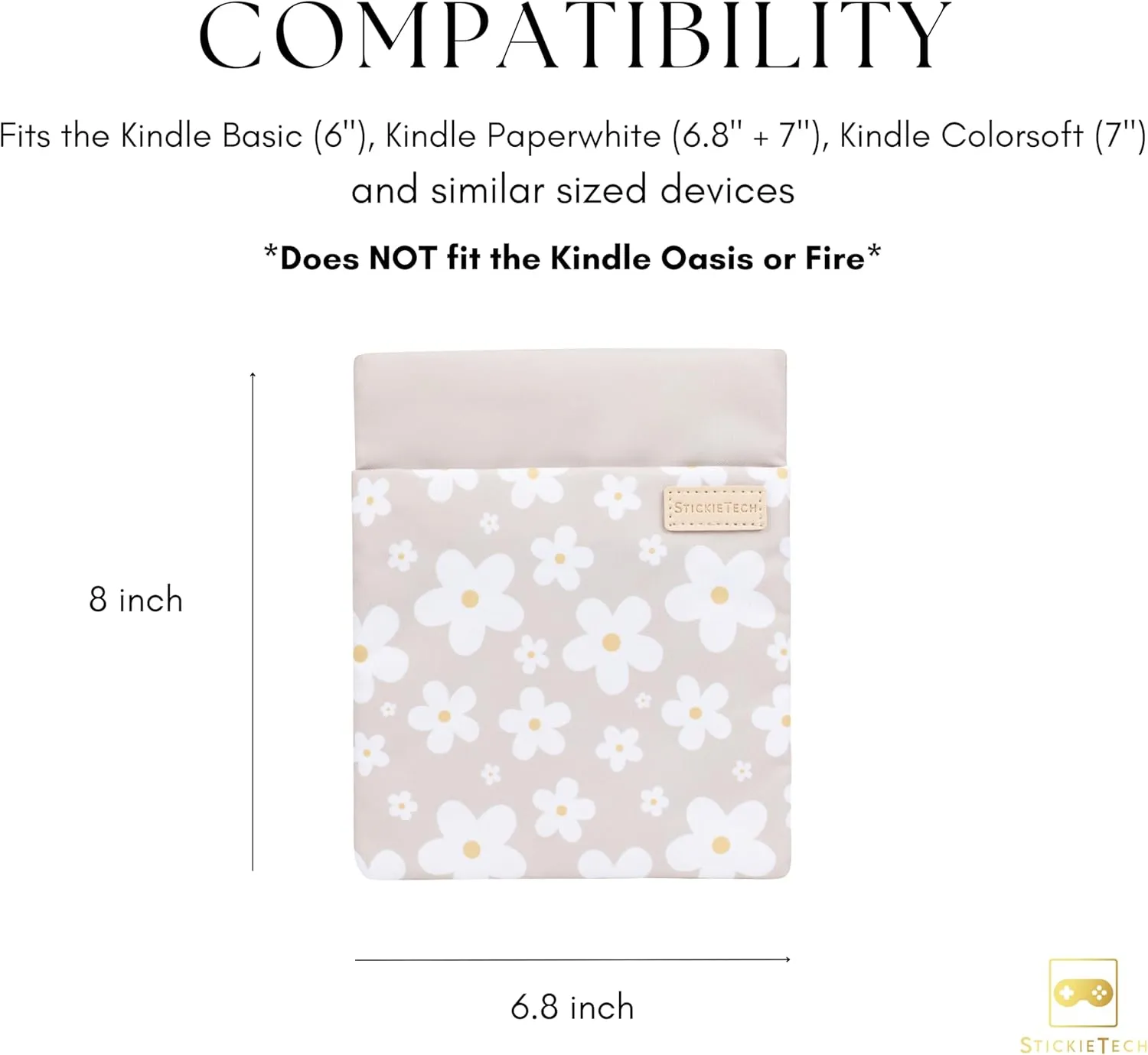 Kindle Sleeve Pouch | Water-Resistant Material | Compatible with Kindle Basic 6" & Kindle Paperwhite 6.8" | Padded Case with 2 Hidden Zippered Pockets (Strawberry Fields)