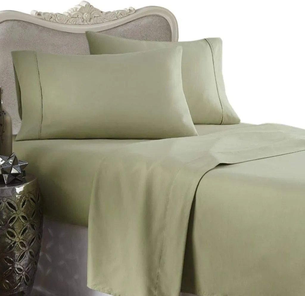 King Size, Sage Solid, Luxurious Wrinkle-Free Egyptian-Cotton-Blend Eight (8) Piece Poly-Cotton Bed in A Bag, Includes Goose Down Comforter and 650 Thread Count Poly-Cotton Sheet and Duvet Sets