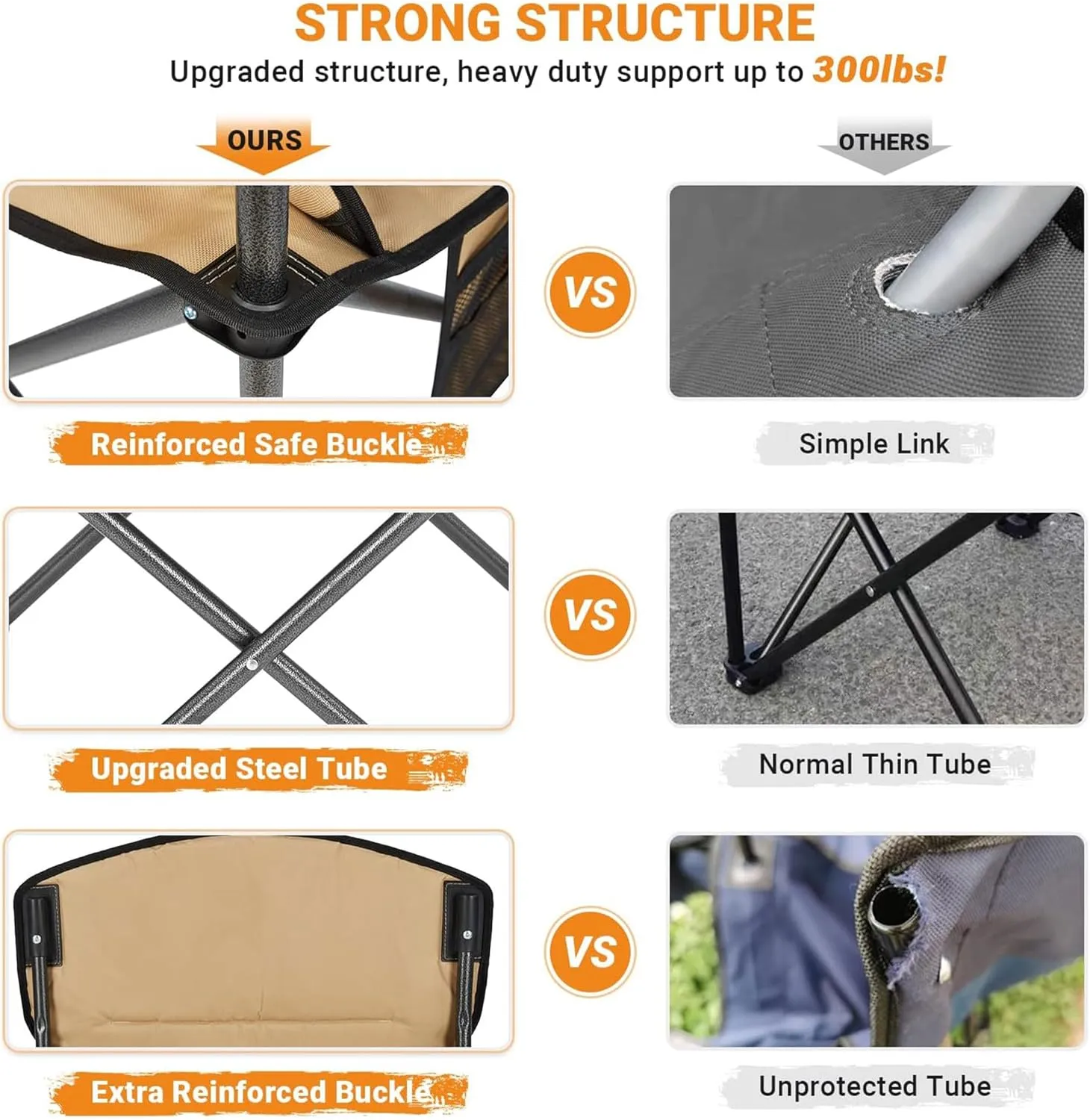 KingCamp Padded Portable Outdoor Folding Lounge Chairs with Built-in Cupholder, Insulated Cooler Sleeve, and Side Storage Pocket, Khaki (2 Pack)