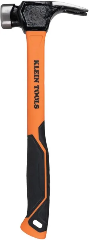 Klein Tools 832-26 Lineman's 26-Ounce Claw Milled Hammer, Fiberglass Handle, Heavy Duty for Utility Poles, Milled Face, High Visibility Orange