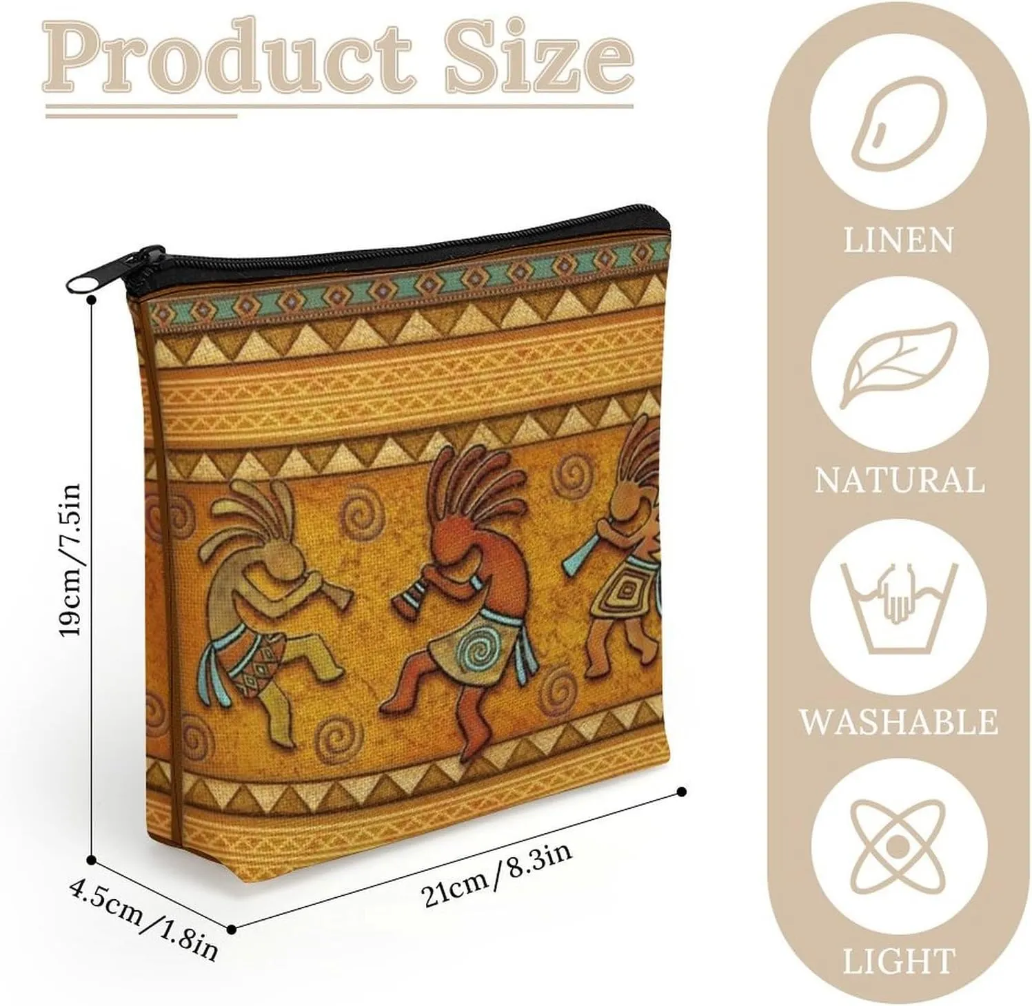 Kokopelli Southwest Fertility Deity Ethnic African Art Cosmetic Bag Western Gifts Western Stuff Makeup Bag Gifts for Women Girls Daughter Sister Bestie Graduation Birthday Christmas Nurse Travel