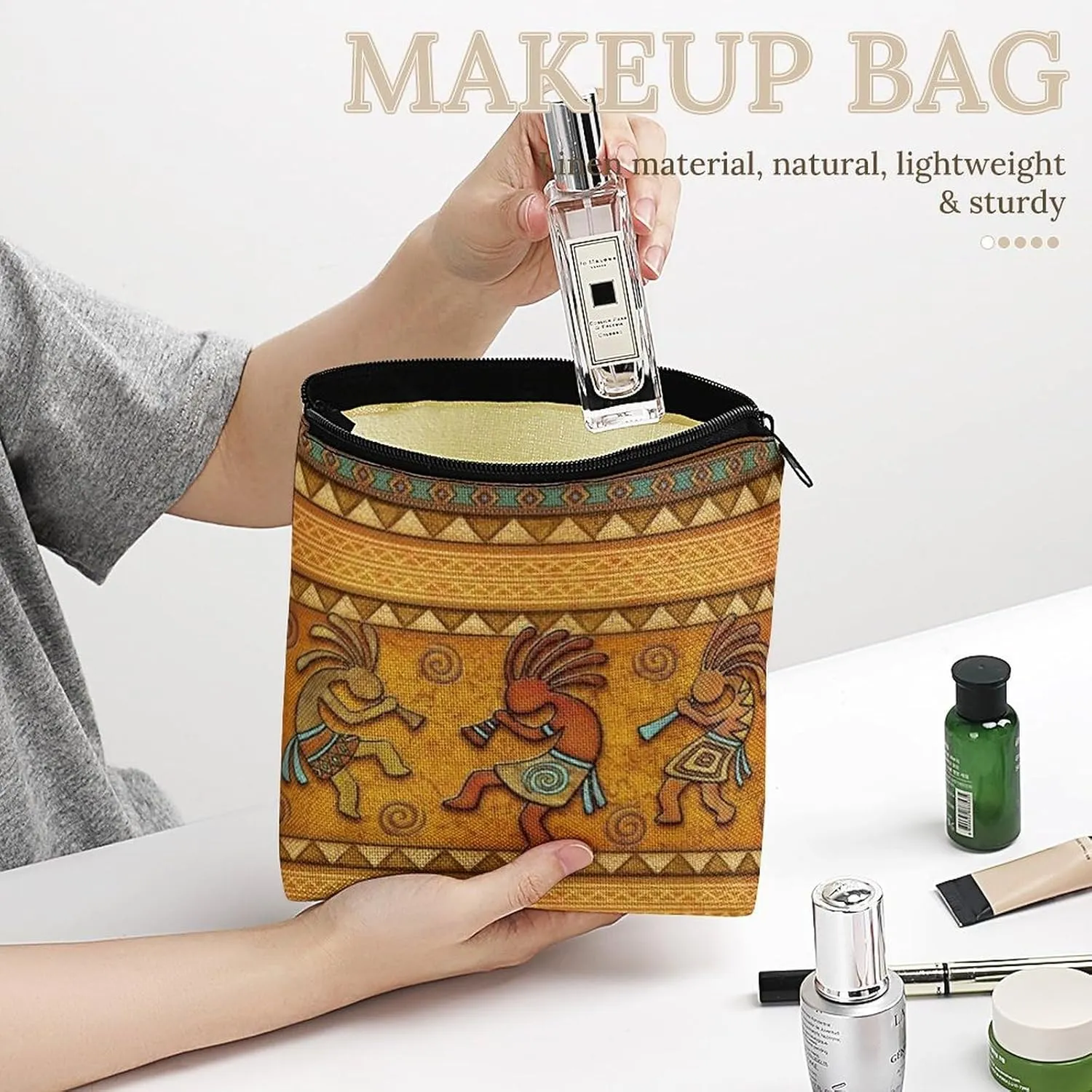 Kokopelli Southwest Fertility Deity Ethnic African Art Cosmetic Bag Western Gifts Western Stuff Makeup Bag Gifts for Women Girls Daughter Sister Bestie Graduation Birthday Christmas Nurse Travel