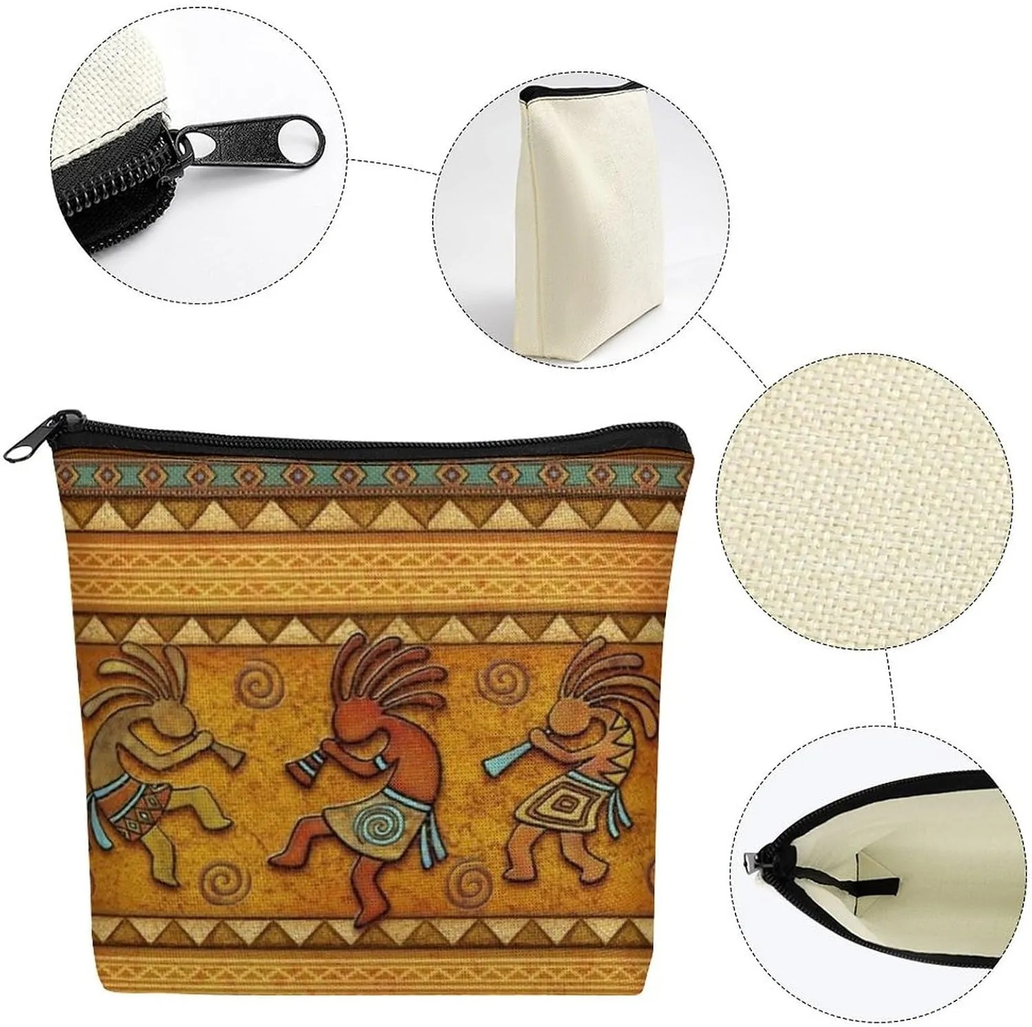 Kokopelli Southwest Fertility Deity Ethnic African Art Cosmetic Bag Western Gifts Western Stuff Makeup Bag Gifts for Women Girls Daughter Sister Bestie Graduation Birthday Christmas Nurse Travel