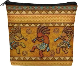 Kokopelli Southwest Fertility Deity Ethnic African Art Cosmetic Bag Western Gifts Western Stuff Makeup Bag Gifts for Women Girls Daughter Sister Bestie Graduation Birthday Christmas Nurse Travel