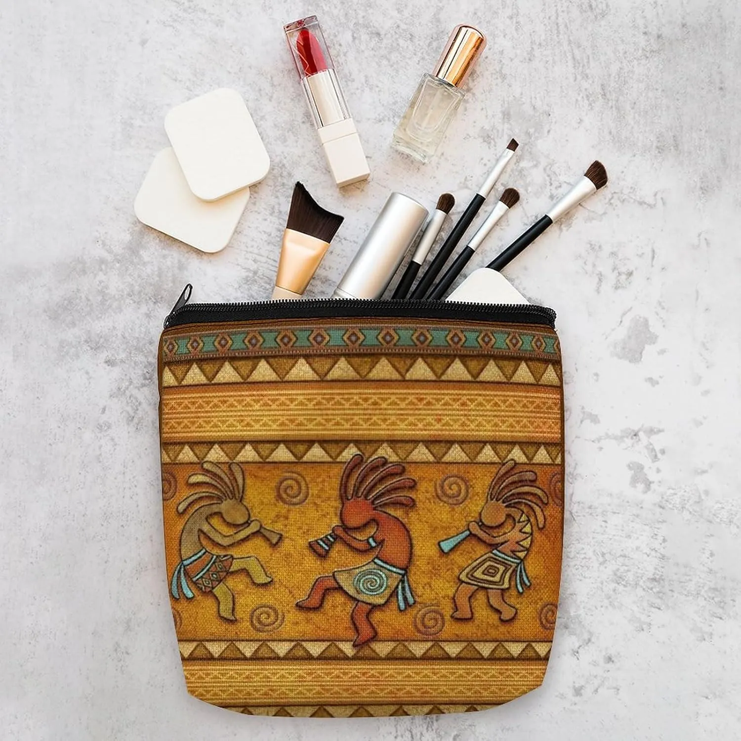 Kokopelli Southwest Fertility Deity Ethnic African Art Cosmetic Bag Western Gifts Western Stuff Makeup Bag Gifts for Women Girls Daughter Sister Bestie Graduation Birthday Christmas Nurse Travel