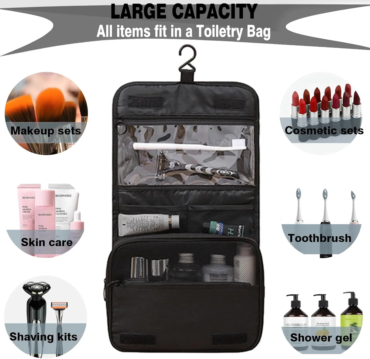 L & FY Portable Toiletry Bag For Men Women, Cosmetic Makeup Organizer Small Shaving Travel Bag,Dopp Kits For Toiletries, Travel Size Essentials(Canvas Black)
