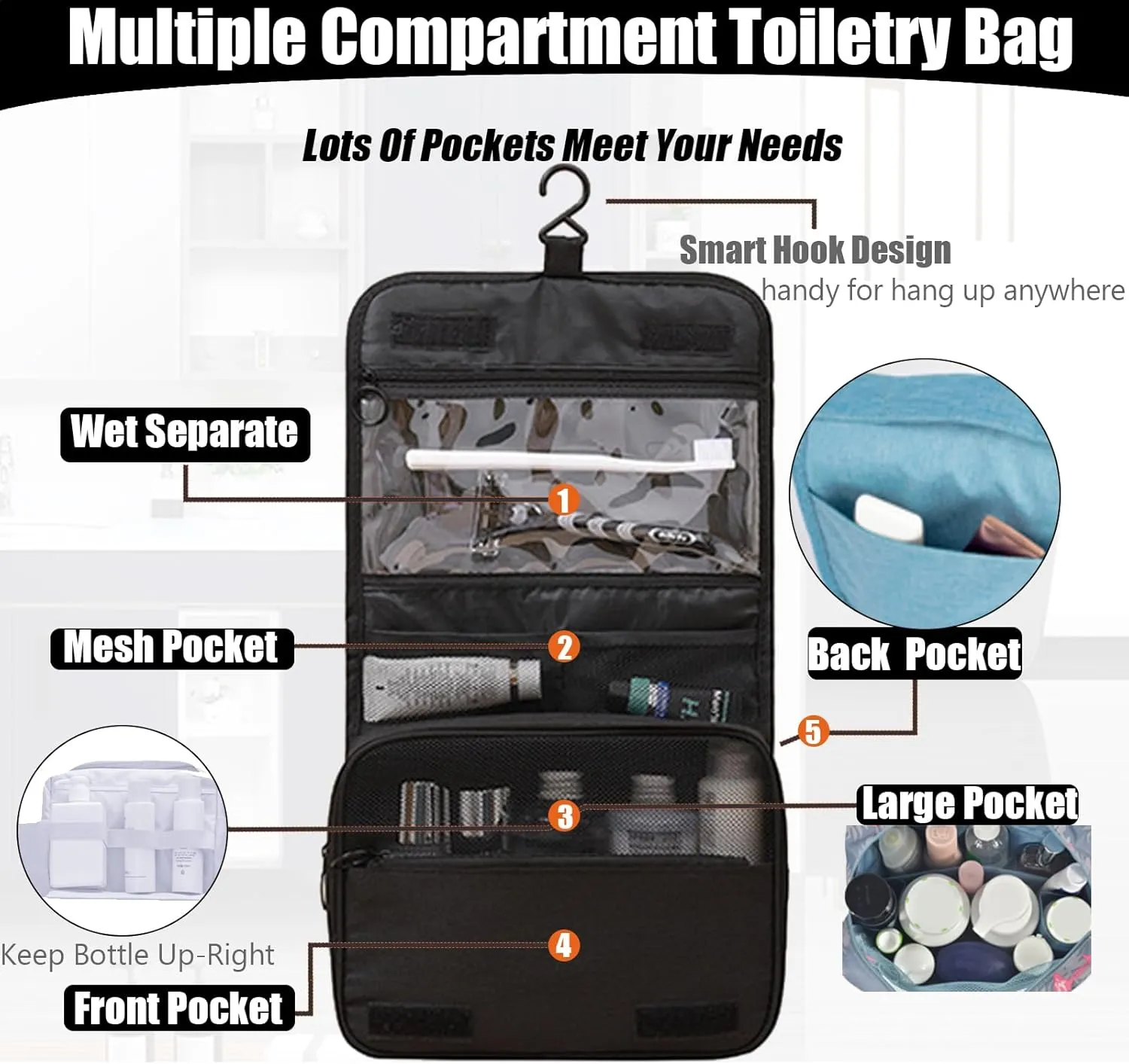 L & FY Portable Toiletry Bag For Men Women, Cosmetic Makeup Organizer Small Shaving Travel Bag,Dopp Kits For Toiletries, Travel Size Essentials(Canvas Black)