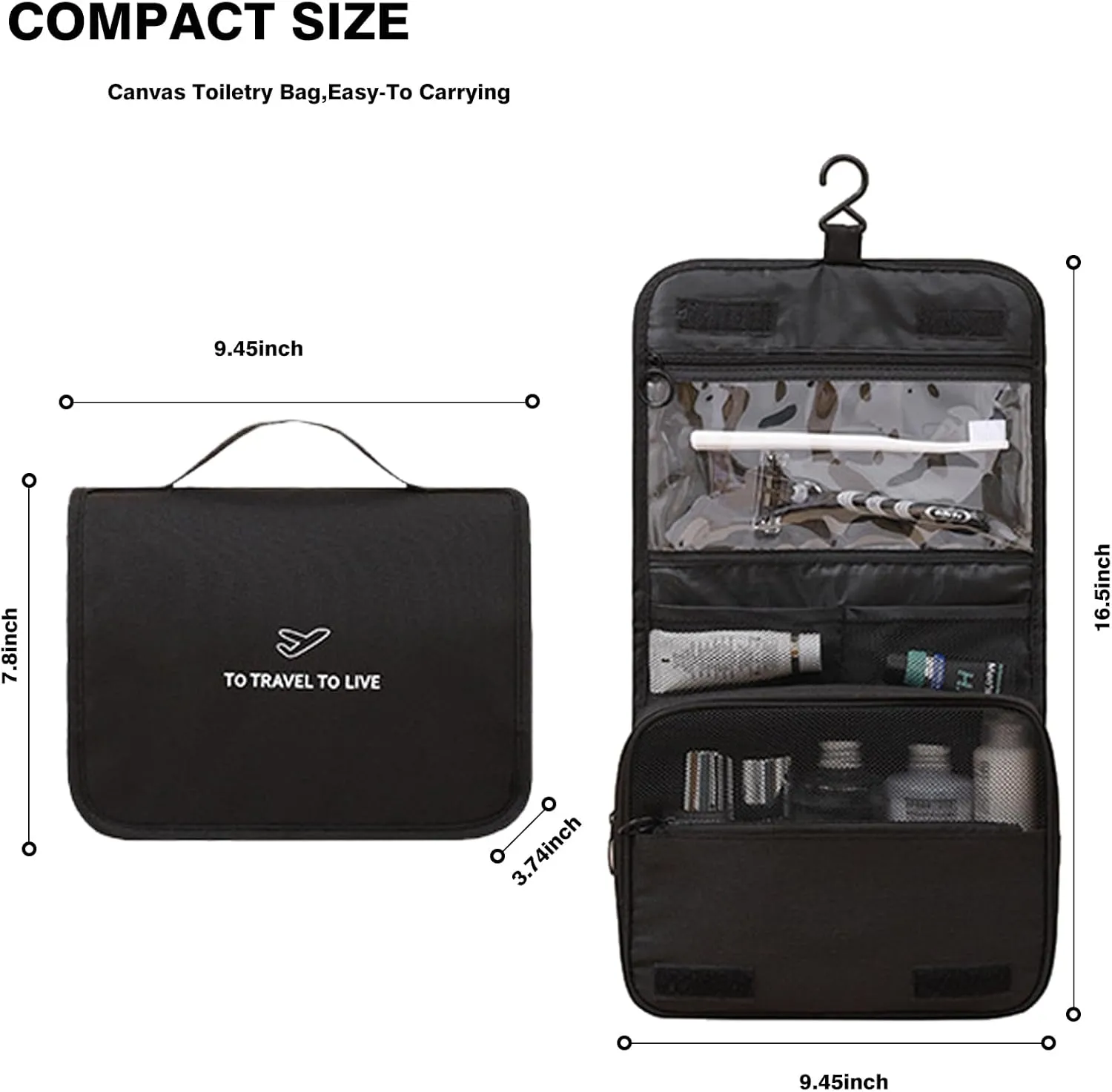 L & FY Portable Toiletry Bag For Men Women, Cosmetic Makeup Organizer Small Shaving Travel Bag,Dopp Kits For Toiletries, Travel Size Essentials(Canvas Black)