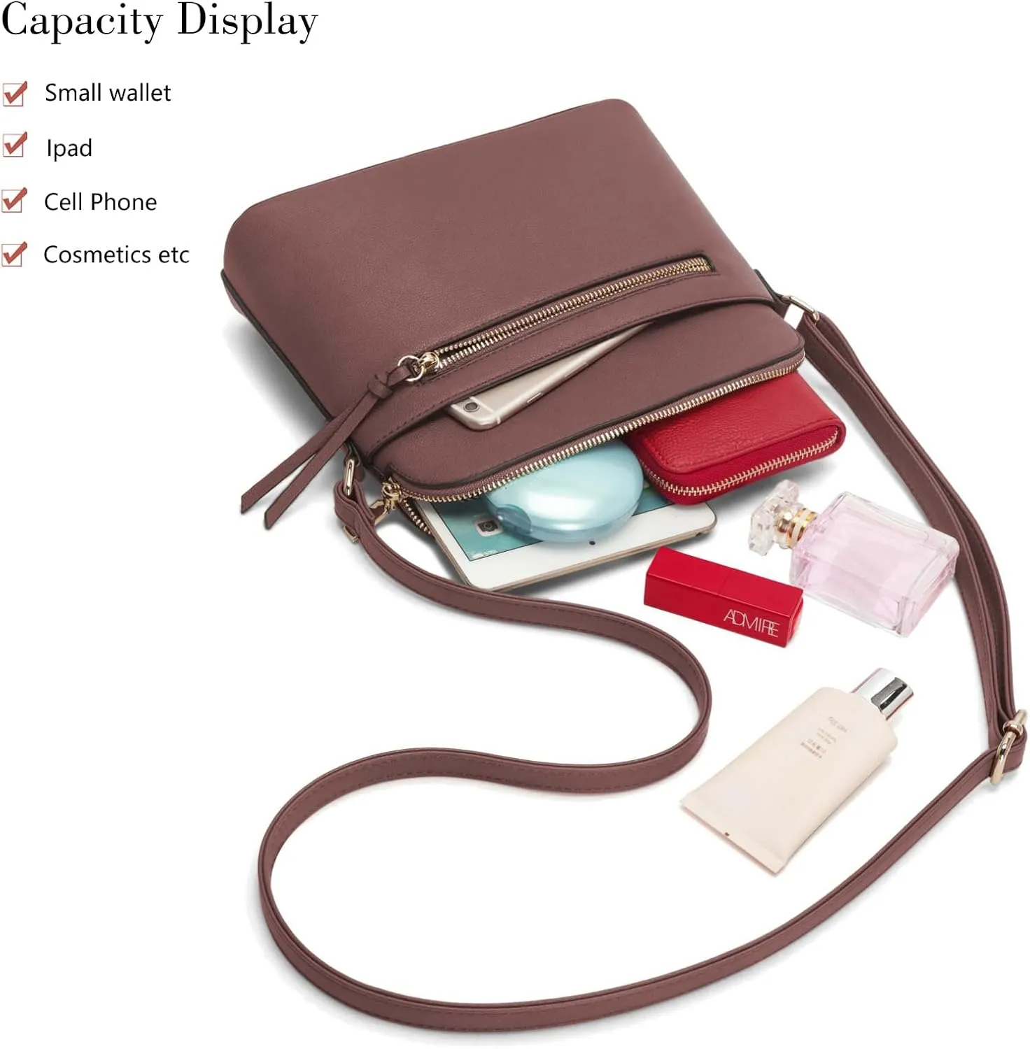 LA TERRE Small Crossbody Bag, Dome Shoulder Bag with Zipper Pocket Adjustable Strap