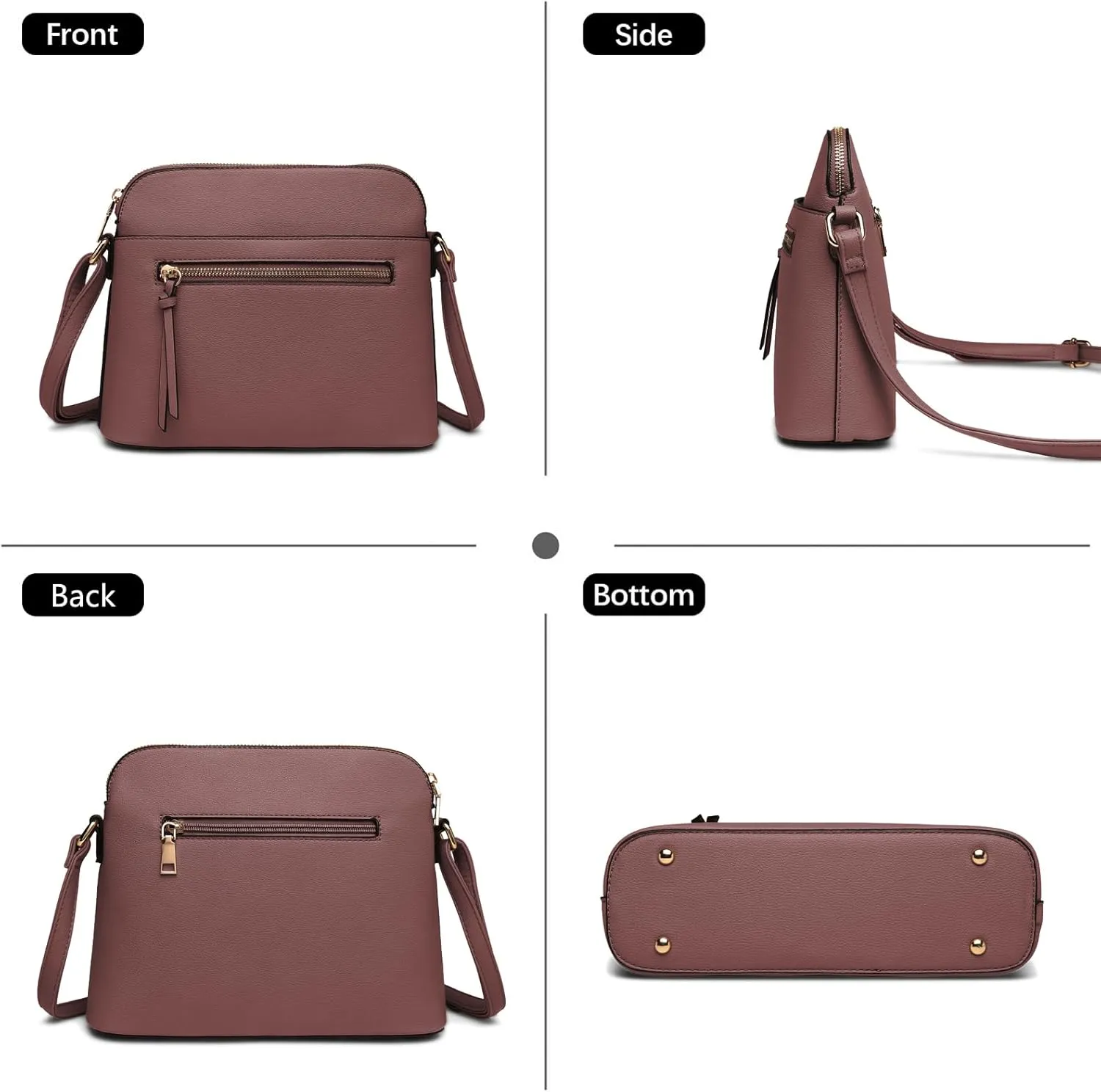 LA TERRE Small Crossbody Bag, Dome Shoulder Bag with Zipper Pocket Adjustable Strap