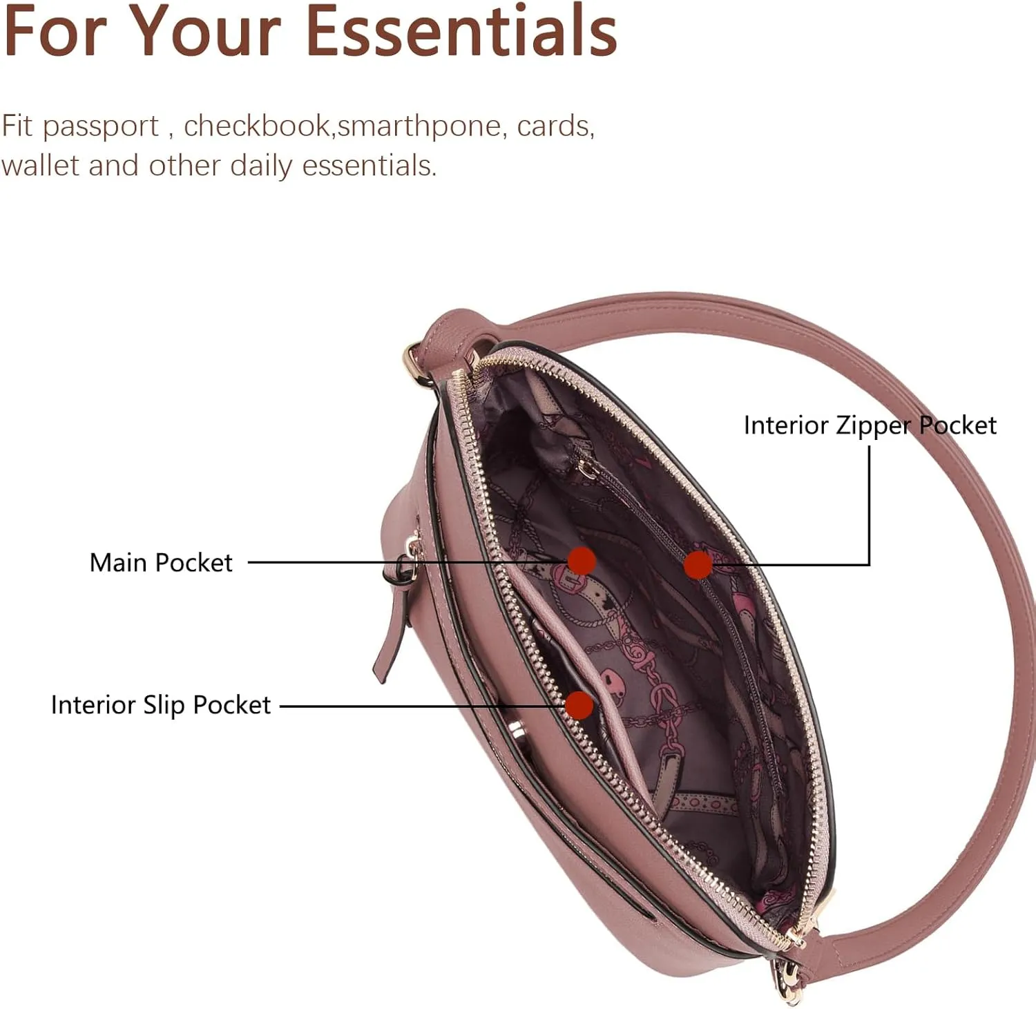 LA TERRE Small Crossbody Bag, Dome Shoulder Bag with Zipper Pocket Adjustable Strap