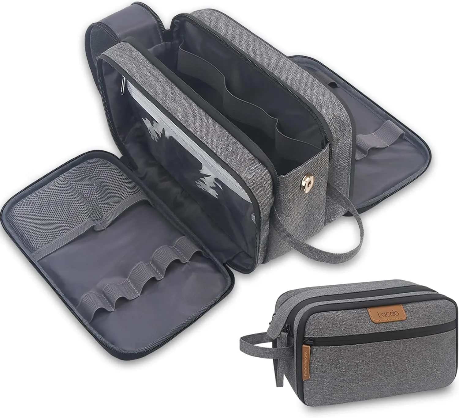 Lacdo Toiletry Bag for Men, Travel Toiletry Organizer Dopp Kit Water-Resistant Large Shaving Bag for Toiletries Accessories Cosmetic Bags, Gray